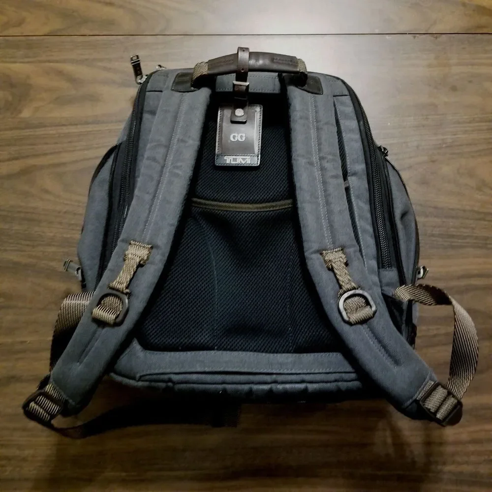 Tumi Alpha Bravo Parrish Backpack Gray Laptop Bag Leather Trim 17x14x7 EUC
